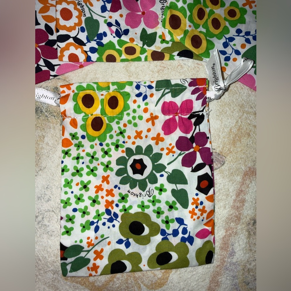 1 Brighton Multicolor Floral Drawstring Pouch - White Background - Picture 2 of 4